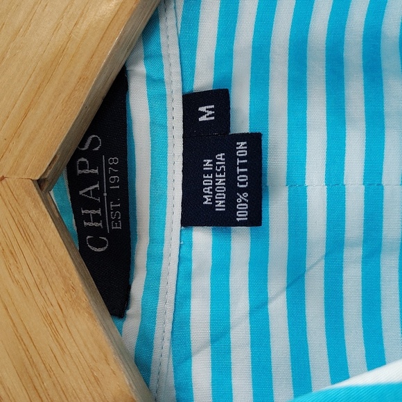 CHAPS Ralph Lauren Turquoise And White Button Down Size Medium Quarter Sleeve - Picture 4 of 6